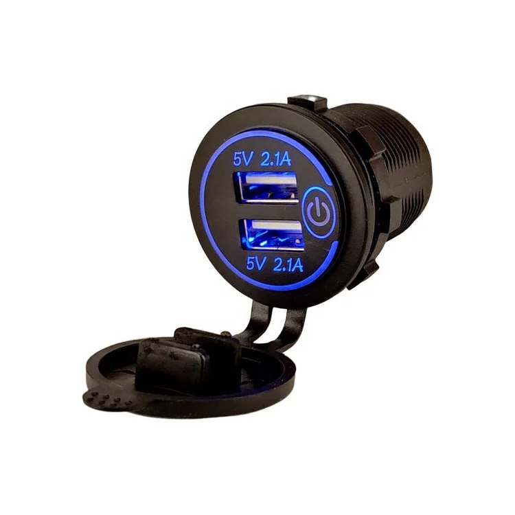 Touch Dual USB LED Charging Socket 5V 4.2A 12-24V Power Outlet Car Power Charger For Boat Motorcycle (Blue)