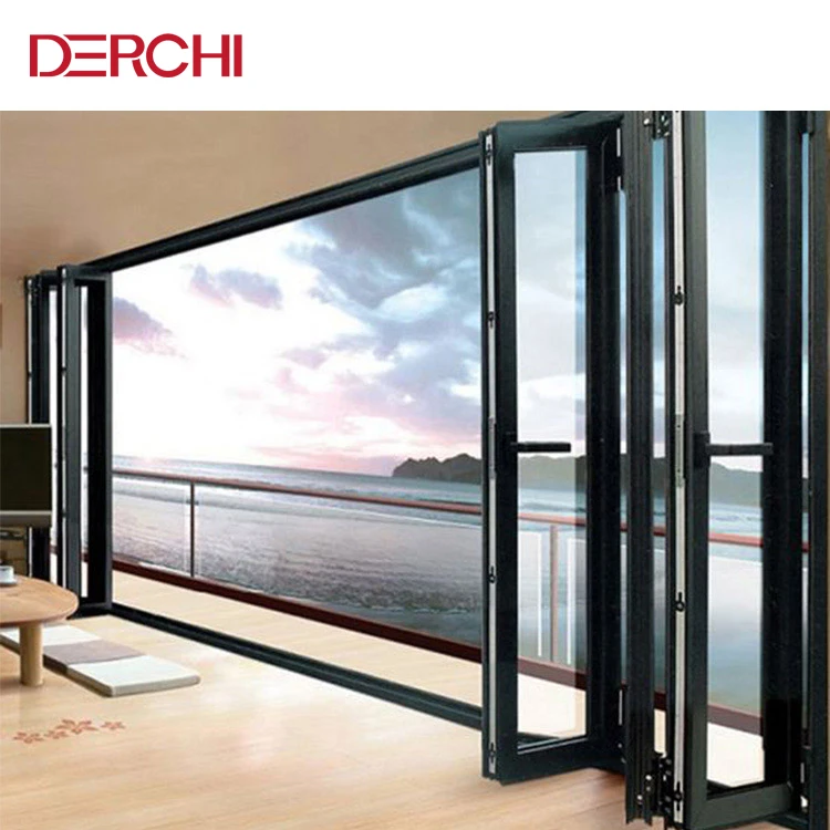 Windproof Aluminum double glazed bifold door exterior glass bi folding entry doors