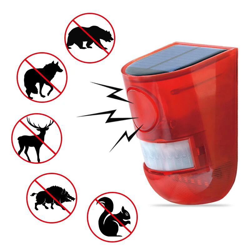 Chinese Factory Solar LED Alarm Light Human Body Sensing Infrared Sound And Light Alarm Anti-Theft Drive Wild Boar Animal Drive