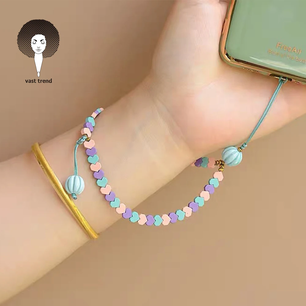 Ретро контрастные разноцветные сшитые мягкие керамики фрукты в этническом стиле рисовые бусины в богемном стиле Радужная смола со смайликом