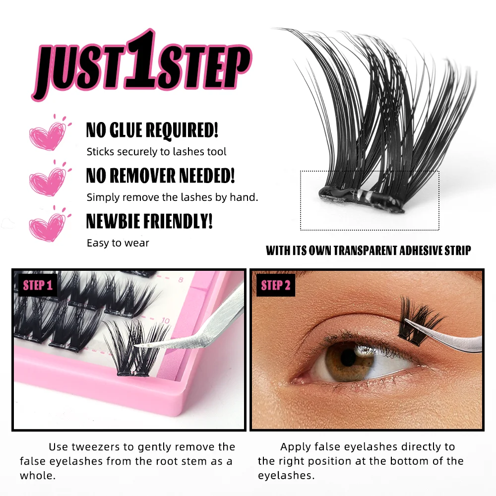 Handmade Adhesive Cluster Eyelash Natural 3D Press on Lashes No Glue Cluster Lashes Wholesale