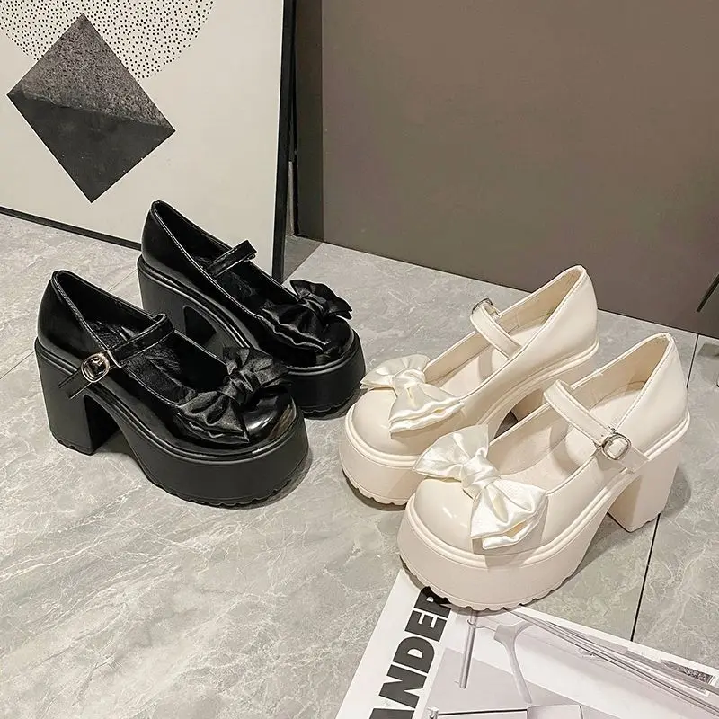 2024 Hot Sale High Heels Loafers Women Shoes Retro Chunky Heels Pumps Woman Uniform College Platform Mary Jane Shoes Ladies