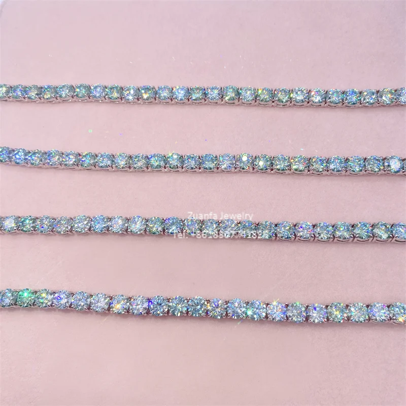 Hot sale 3mm 4mm 6.5mm s925 sterling silver gold plated blue green diamond moissanite tennis chain
