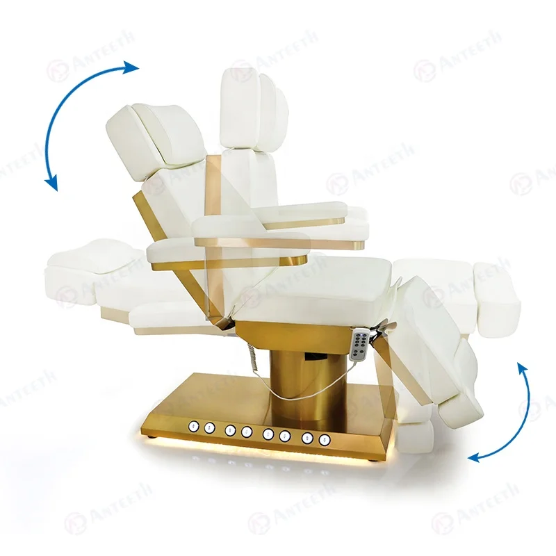 Salon Furniture 3/4 Motors Beauty Salon Chair Gold Metal Base Cosmetic Bed Built-in Foot Control Electric Facial Bed