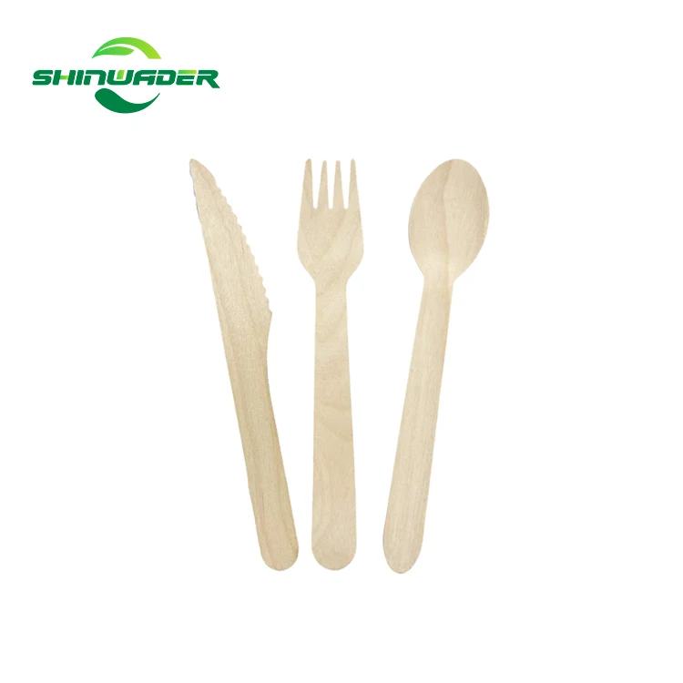 110mm Kitchen Utensils reusable printing natural  Flatware Sets Plastic Free Disposable Wood Spoon for pary / picnics