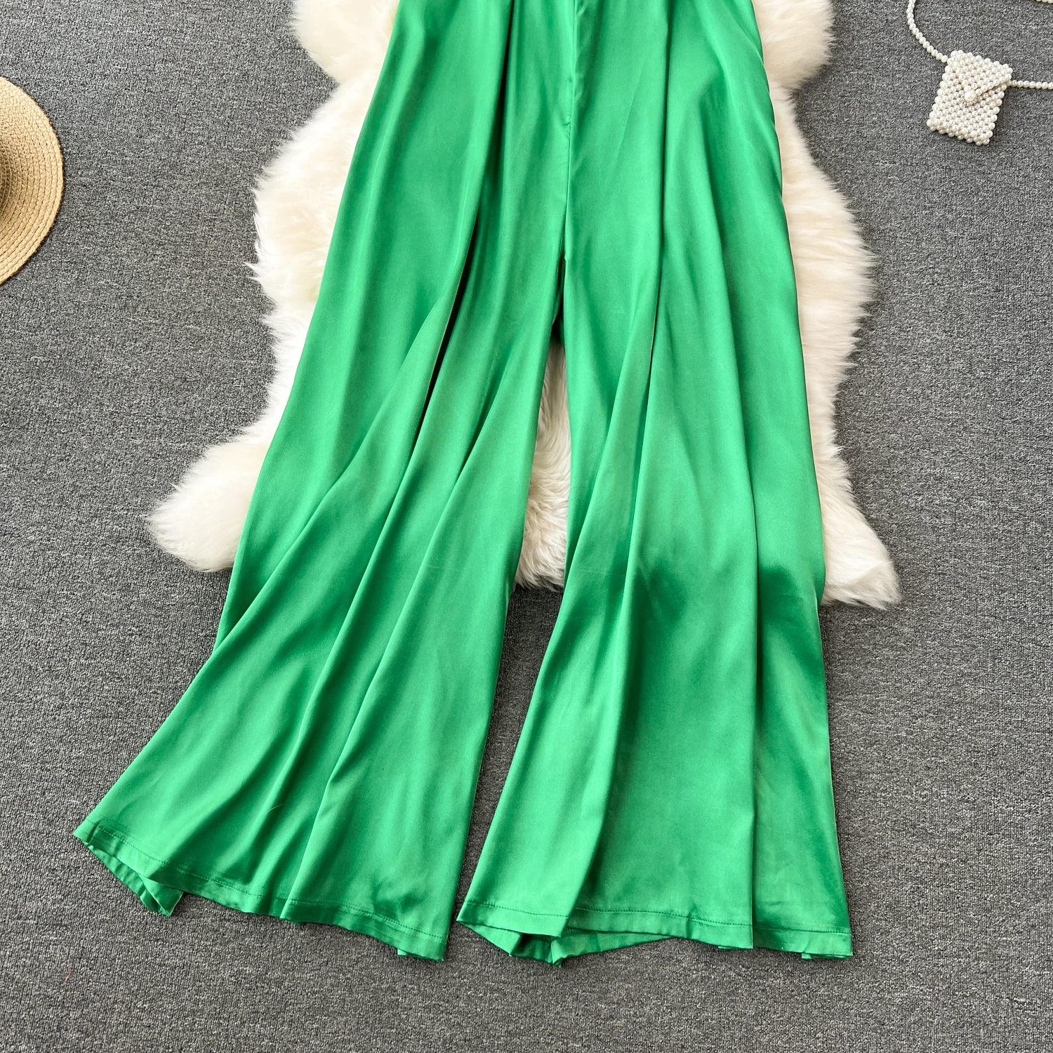 Plus Size Elegant Halter Jumpsuit For Women High Waist Silk Long Jumpsuit Ladies Elegant Overalls Wholesale