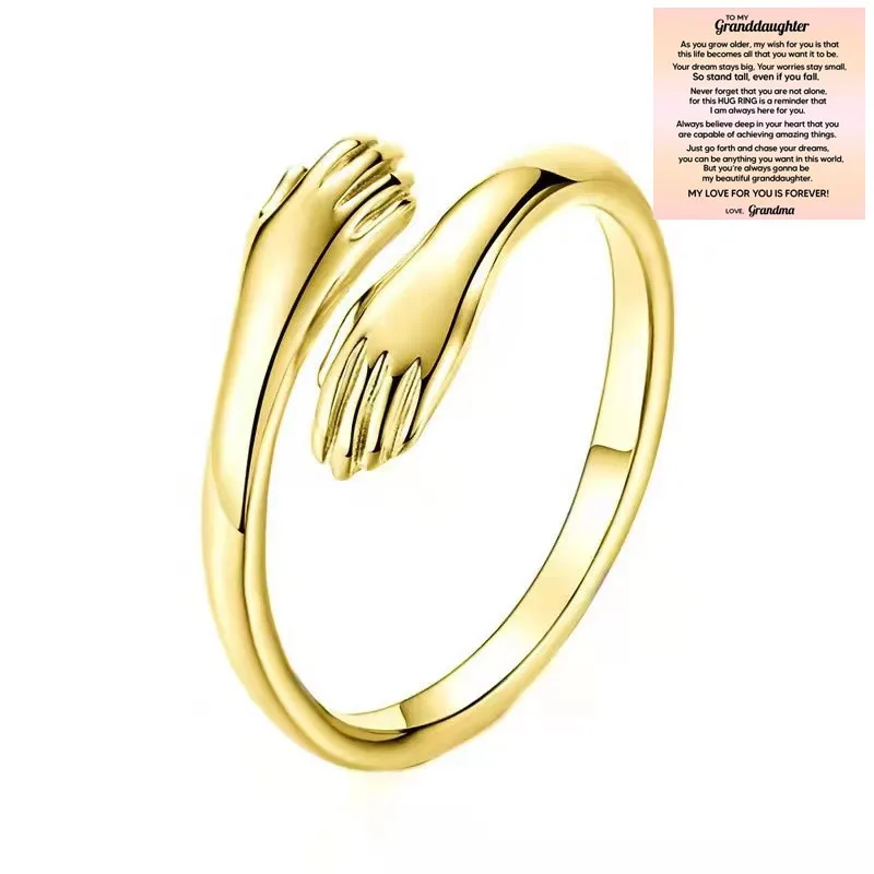 Best Friend Gift Couple Ring Fashion Open Adjustable Copper Ring Punk Jewelry Meaningful Hand Hug Ring for Women Girls