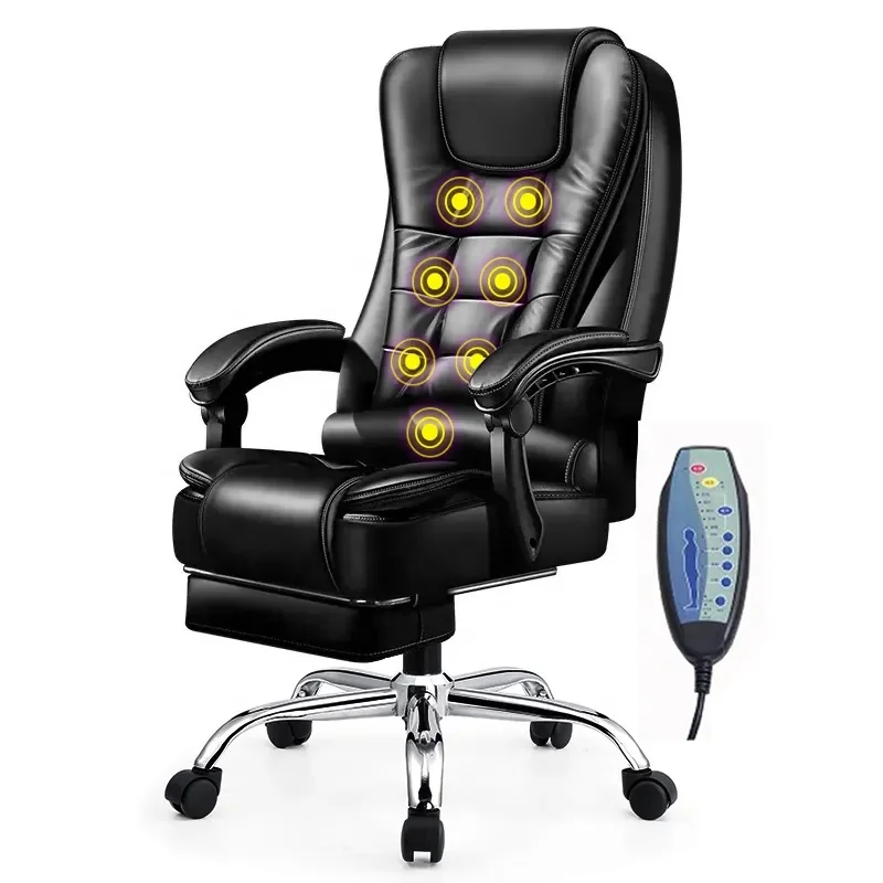 Factory Supply Modern India Leather Chair Boss Ergonomic Massage Gaming Chair Black Reclining Desk Office Chair with Footrest