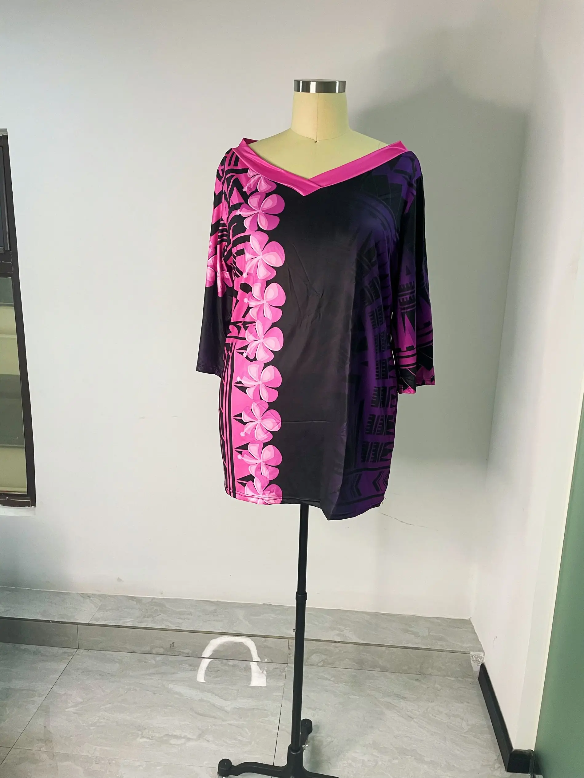 New V-neck puletasi Polynesian Traditional church uniform custom women two piece sets tapa designs Ptaha Pacific Island Clothing