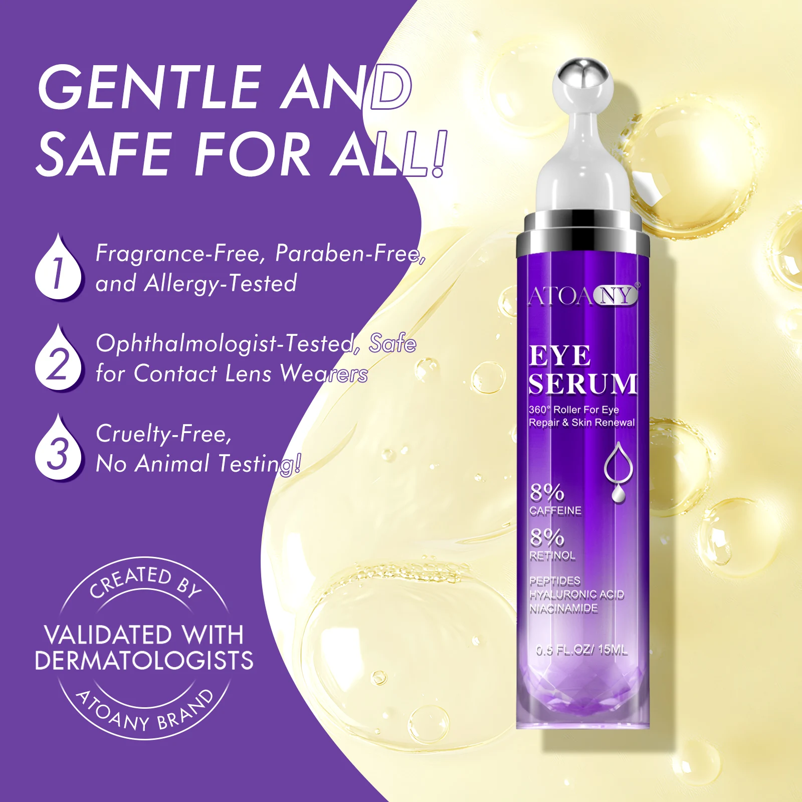 Wholesale Anti Aging Caffeine Eye Serum Eye Bags Removal Retinol Hyaluronic Acid Collagen Eye Serum Roller For Dark Circles