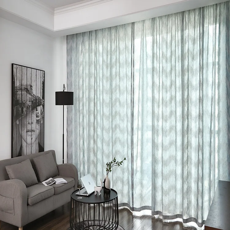 
Easy Installation 100% Polyester Trough Haze Blue Gauze Curtains 
