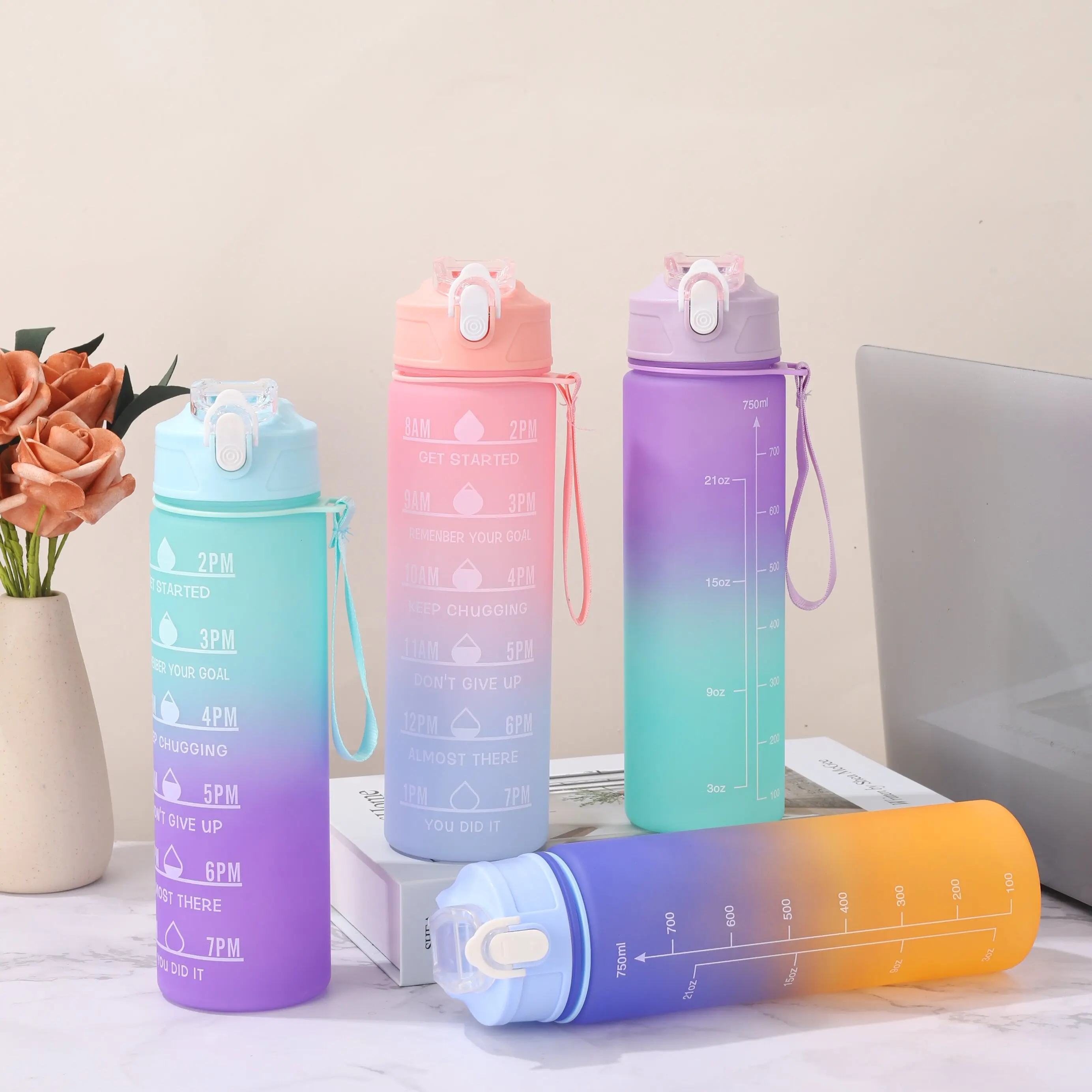 High Quality Custom Logo Children Cute Diy Funny 750ml 1000ml Plastic Water Bottle And Stickers Set