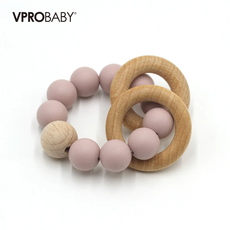 Wholesale custom New Bpa Free Organic Soft Food Grade Wooden Ring food grade Silicone Teething Baby wood teether