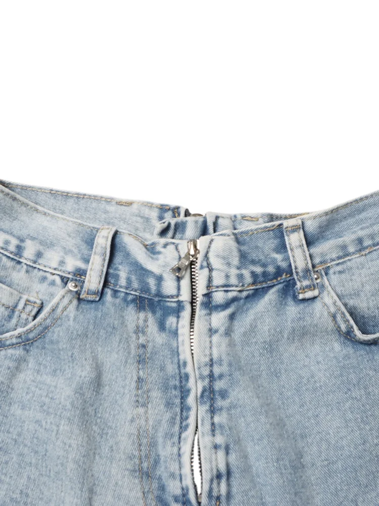 TWOTWINSTYLE Irregular Hollow Out Denim Jeans High Waist Patchwork Zipper Casual Pant For Women