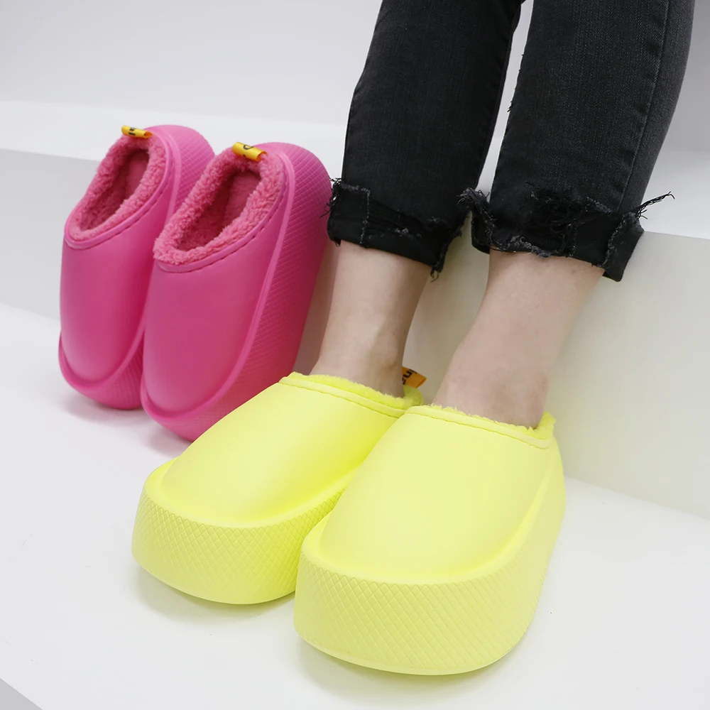 2022 New Home Winter Warm EVA Plush Shoes Women Soft Thick Bottom Platform Waterproof Cotton Slippers