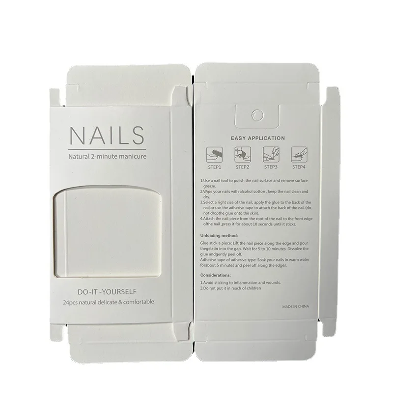 2023 Popular Full Cover Short Square Nail Packaging Box Folding Box With Windows