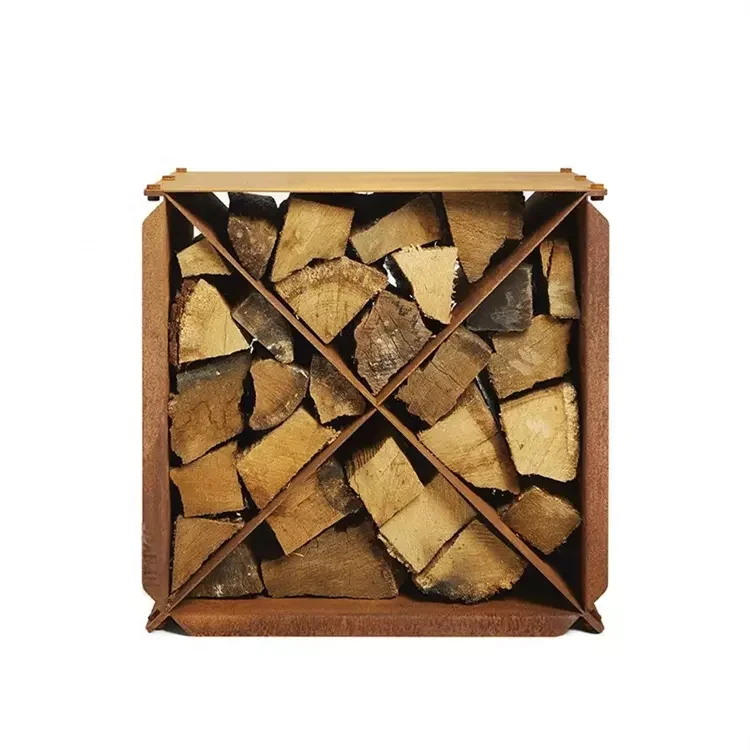 Cabinet Shelf Widely Used Firewood Holders Firewood Log Storage Rack Corten Steel