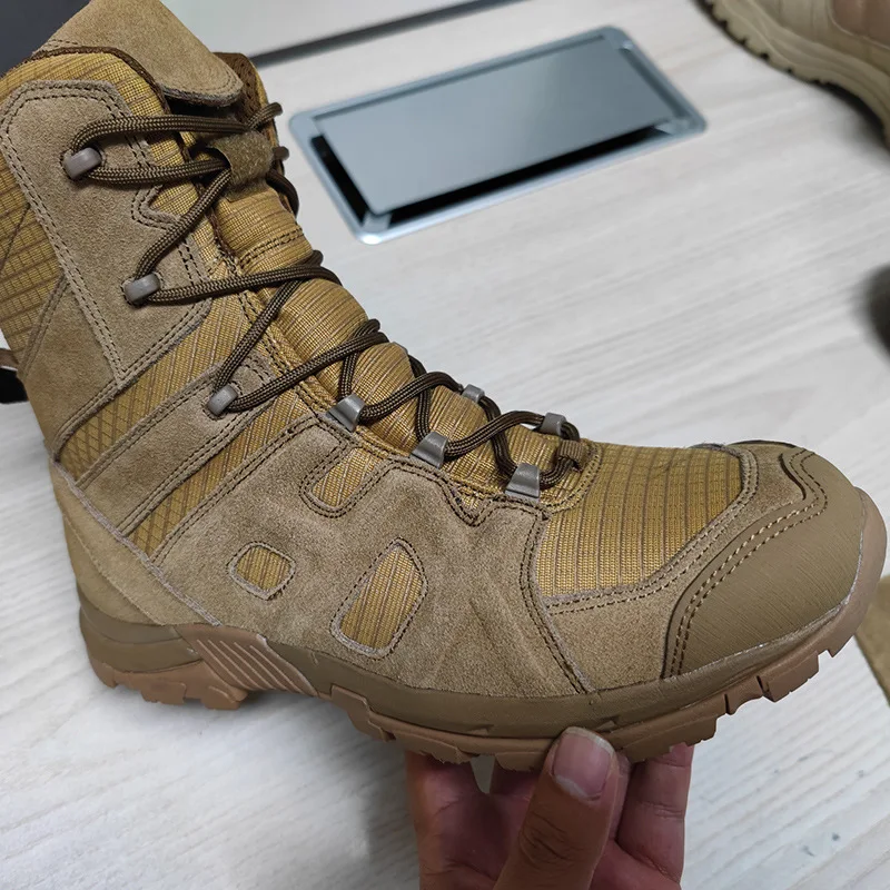 Non-slip Microfiber Sand Tactics Boots Hiking Mid Height Men Boots Combat Training Shoes Tactical Boots Brown Khaki Tan 10 Pcs