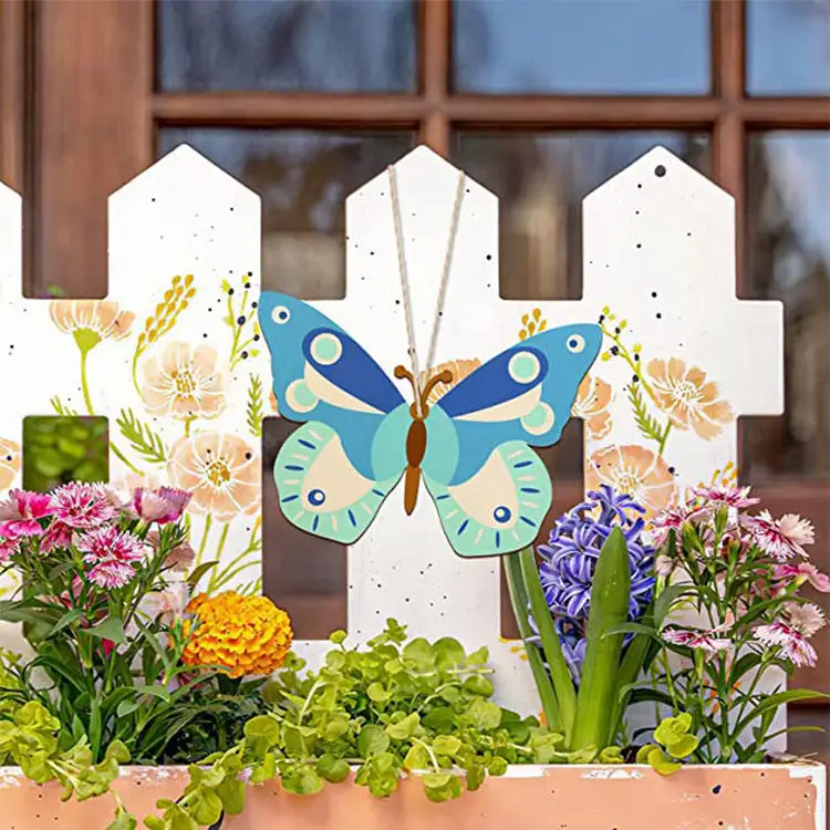 Factory Custom Wooden Spring Decoration Diy Blank Unprocessed Beautiful Butterfly Pendant Ornaments