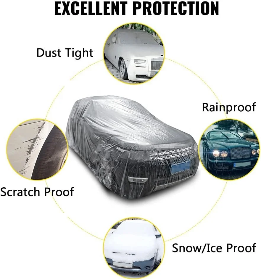 Waterproof Dustproof Full Exterior Covers Universal Plastic Car Cover Disposable for Sedan Outdoor Snow Rain Weather