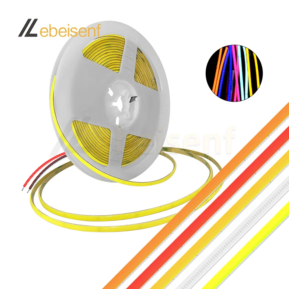 4mm Ultra Narrow COB LED Flexible Light Strip DC 5V 12V 24V 480LEDs/m 5M or 10M Dimmable High Density Tape Bar Lamp 11 Colors