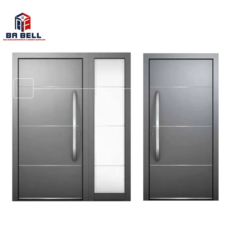 Hot modern main entrance heavy duty custom metal door with glass front security steel door