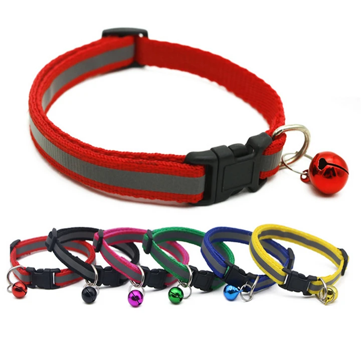 Hot Sale Wholesale OEM Custom Luxury Night Safety Reflective Adjustable Dog Collar with Bell Adjustable Cat Collar