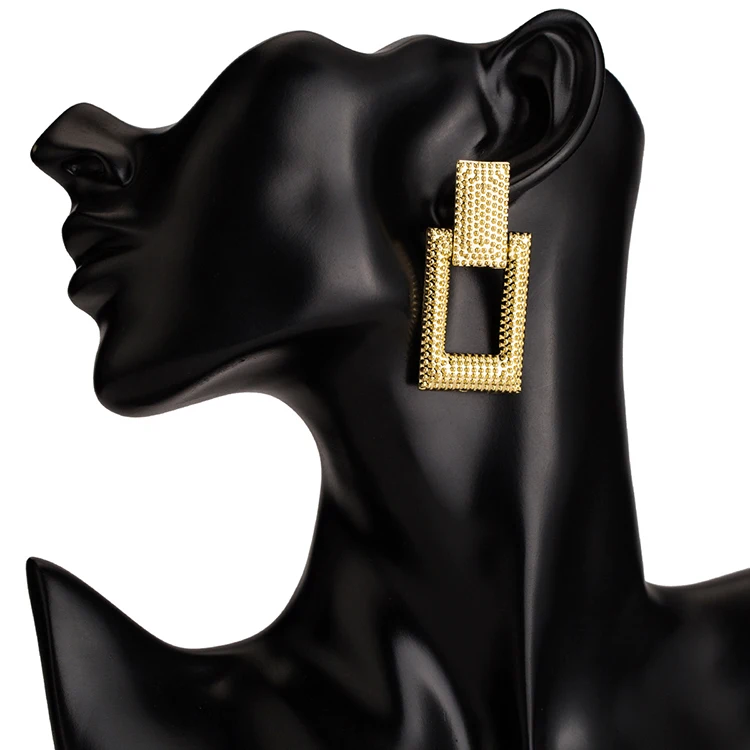 
European and American boho fashion vintage gold popular hot sale statement big square bump alloy jewelry earrings for women 