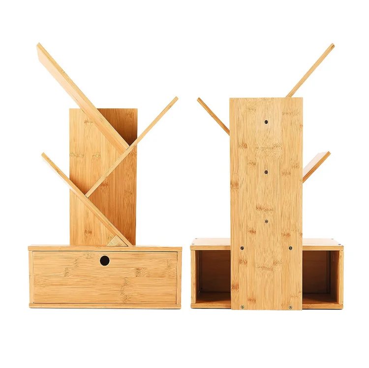 QUAWE Wholesale Bamboo Magazine Display Racks Bookcases and Bookshelves Library Desktop Wooden Book Shelf
