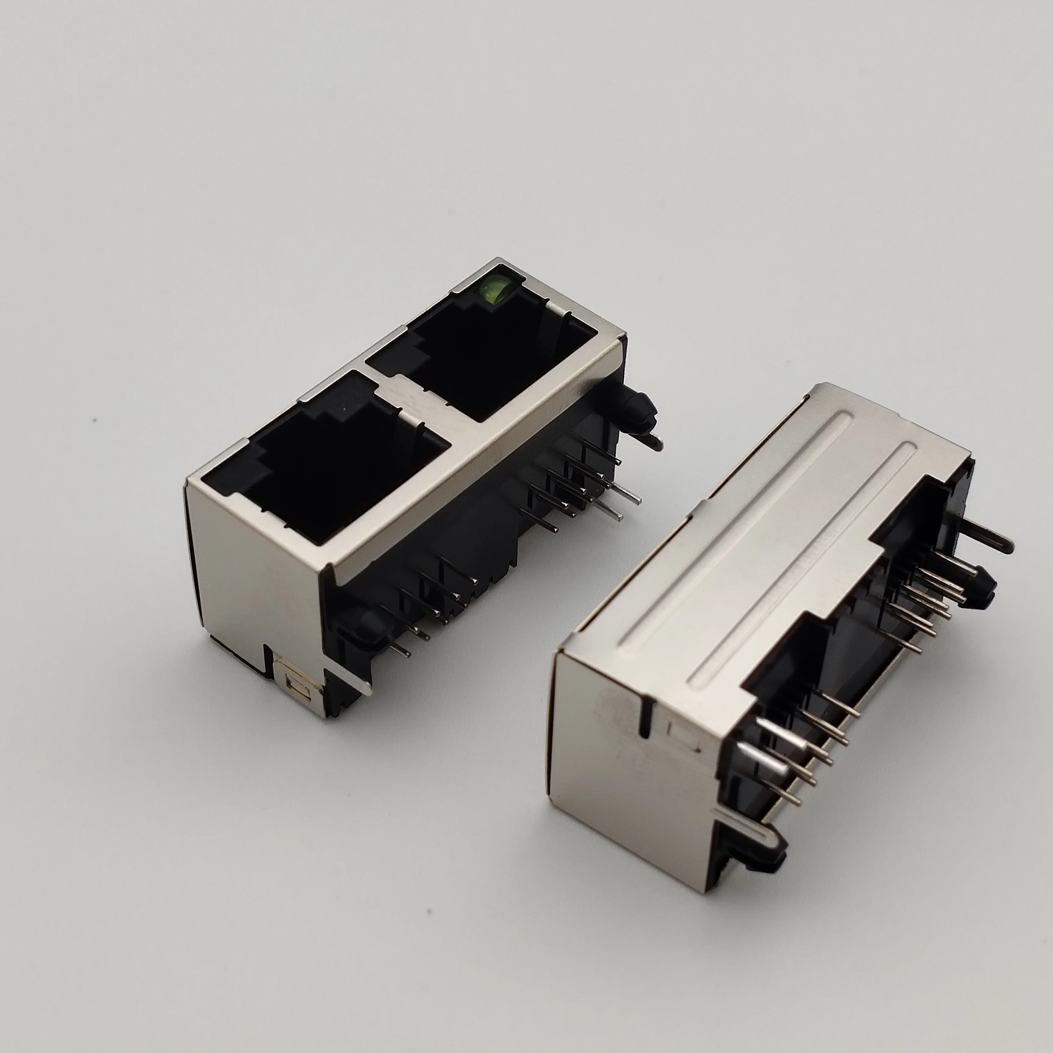 Custom Size Rj45 5J 1X2 Single green light Connector With Round Feet Yellow