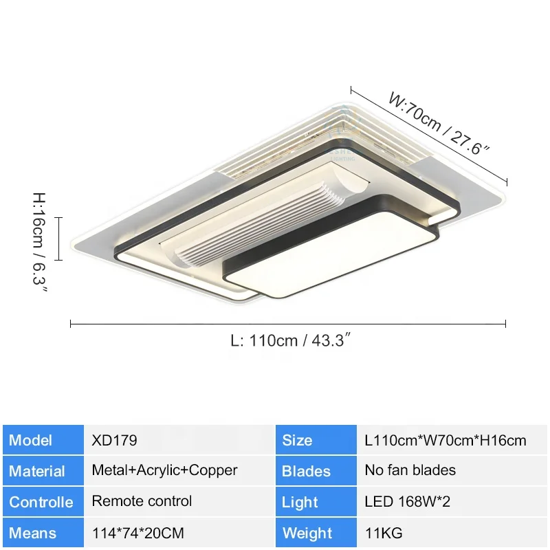 XD179 2024 new leafless fan light with full spectrum eye protection, modern, living room, bedroom, rectangular ceiling fan light