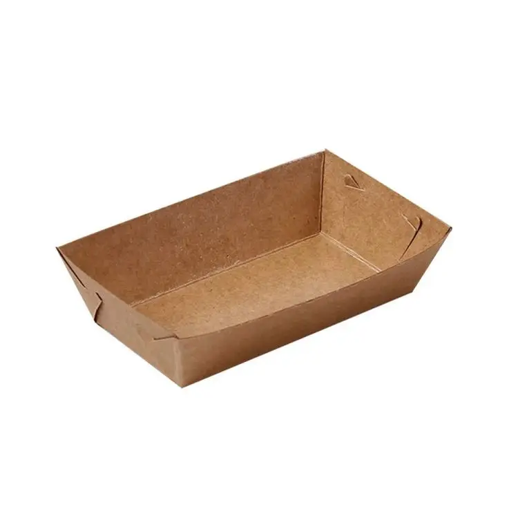Custom Recycle Kraft Biodegradable Disposable Paper French Fries Food Packaging Takeaway Tray Box