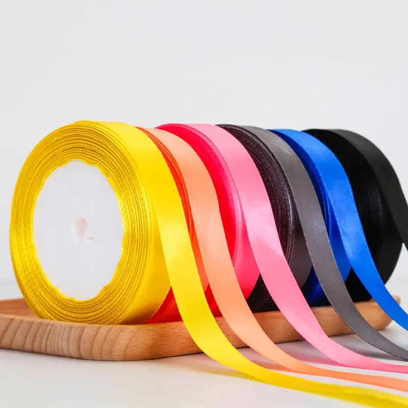 
Stock wholesale 4/8 inch 1.2cm solid color 100% polyester ribbon satin ribbon 