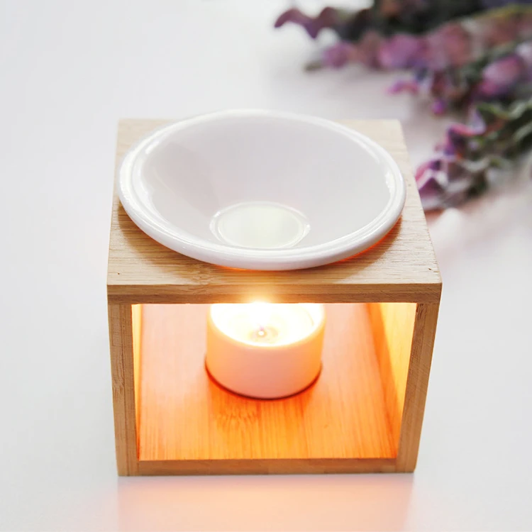 Bamboo Wood Oil Lamp Aroma Diffuser Incense Burner Candle Holder Candle Ceramic Ince