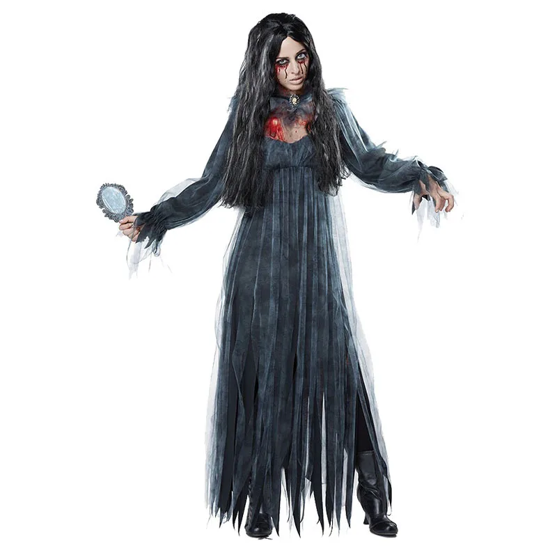 Horror Cosplay Witch Women Scary Zombie Vampire Halloween Carnival Costume Spooky Ghost Medieval Hooded Cape Day of The Dead