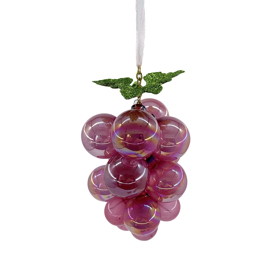 Wholesales Customized Colored 16cm Clear Glass Grape Bunches Ornament Harvest Fruits Thanksgiving Party Decoration