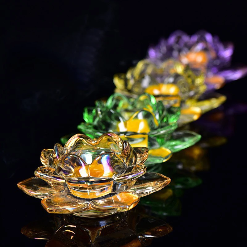 Transparent glass colored lotus candle holder Candle holder for Buddha lamp lotus lamp home decoration