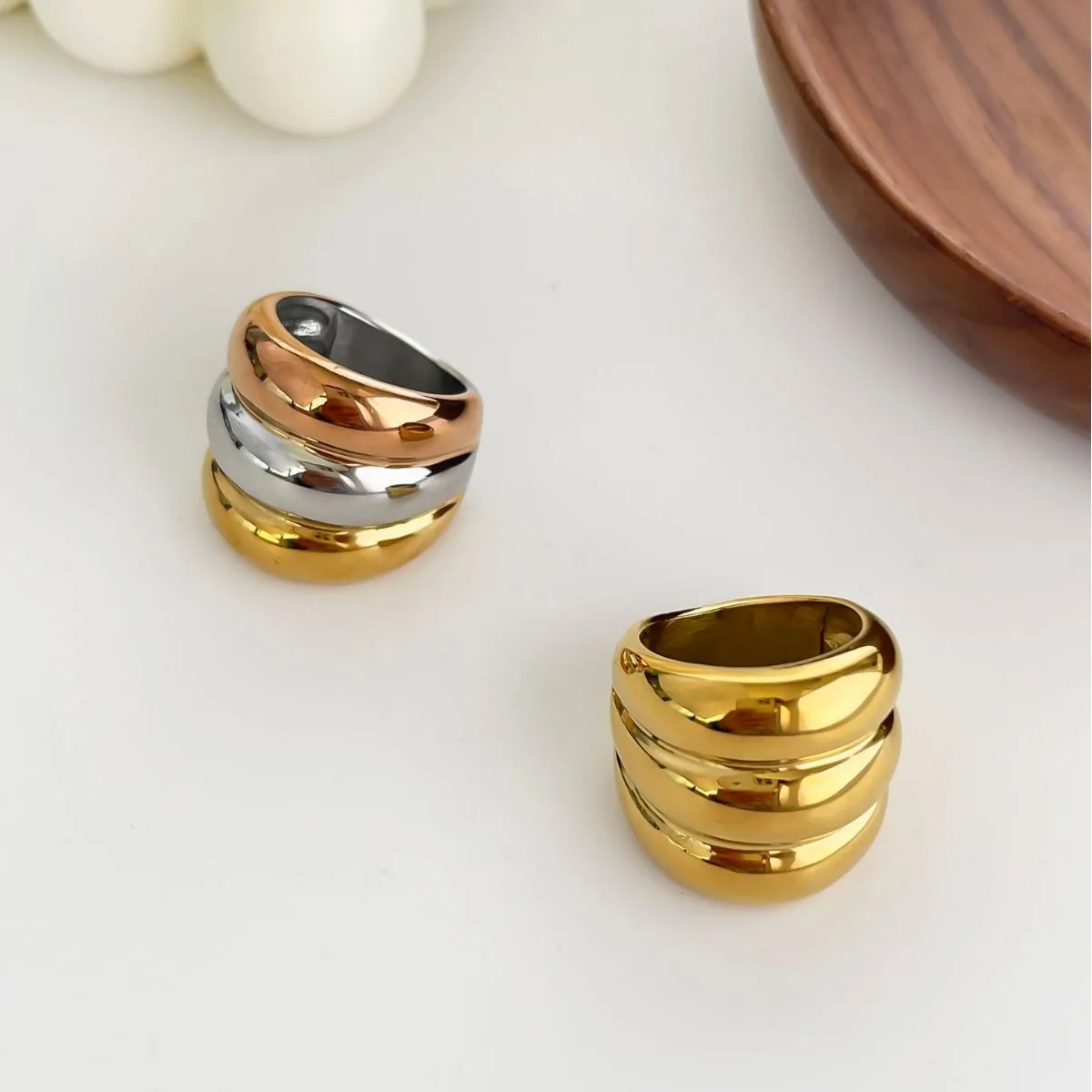 Personalized Exaggerated 3 Layer Chunky Big Fashion Rings Jewelry Waterproof 18K Gold Stainless Steel Women Rings