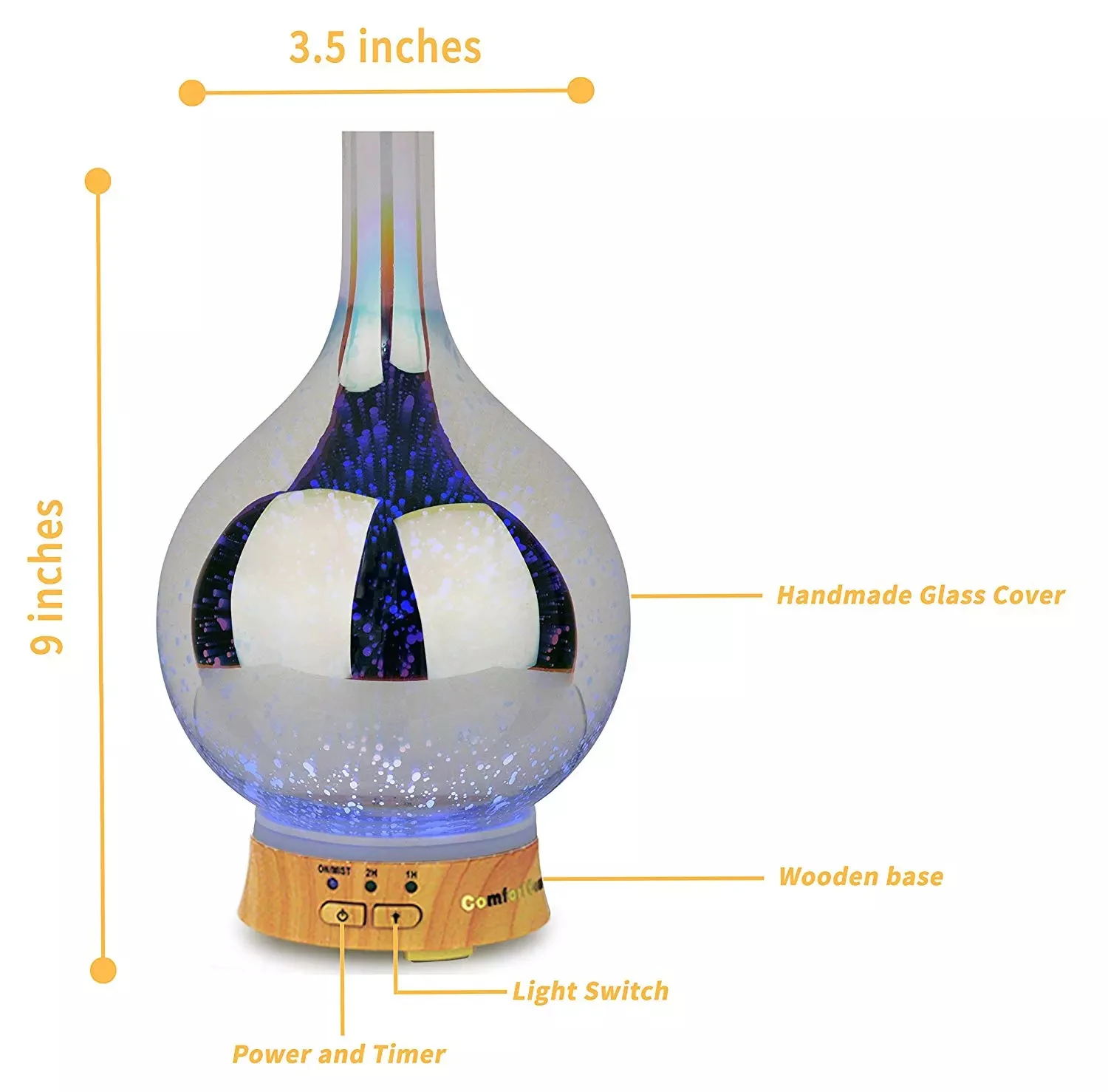 100ml Glass Bottle Aroma Diffuser 3D Colorful Ultrasonic Humidifier