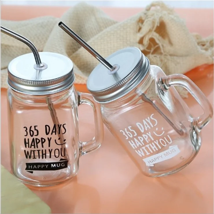 ice cold drinking 20 oz glass mason jar with handle and straw lids wholesale