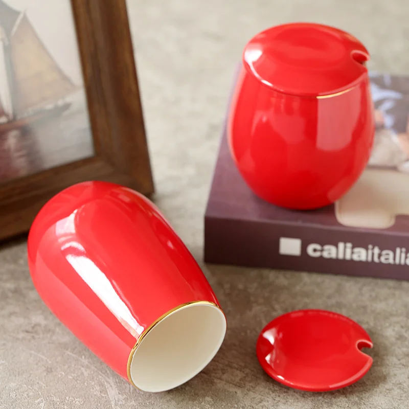 Chinese factory product hot selling wholesale 250ml 330ml no handle cup custom logo red ceramic tea cup with lid