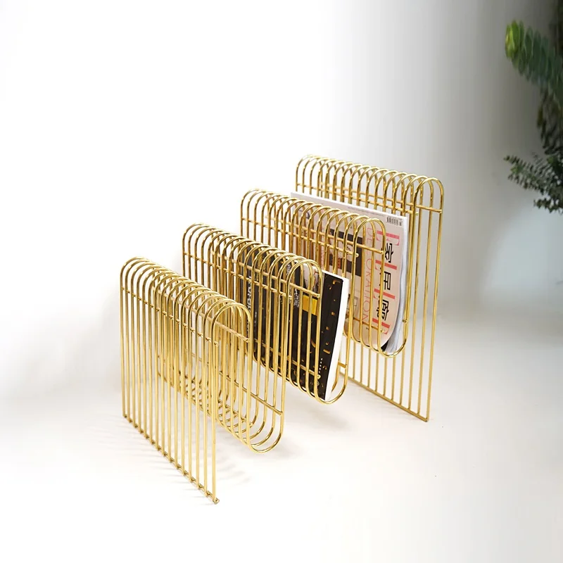 High quality gold desktop modern rack magazine rack metal wire magazine display racks