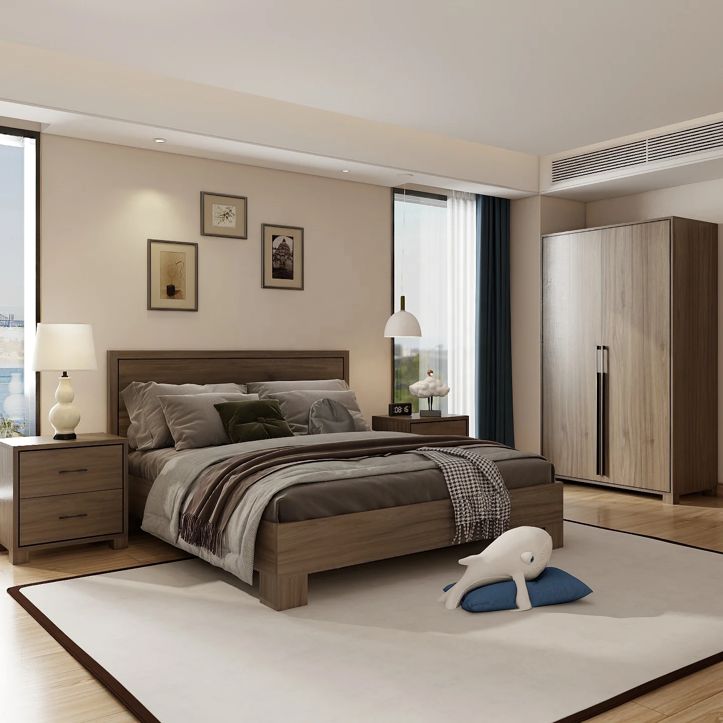 Modern 5-Star Hotel Furniture Set Durable Oak Wood with Stylish Melamine Finish Versatile for Bedroom Apartments & Schools