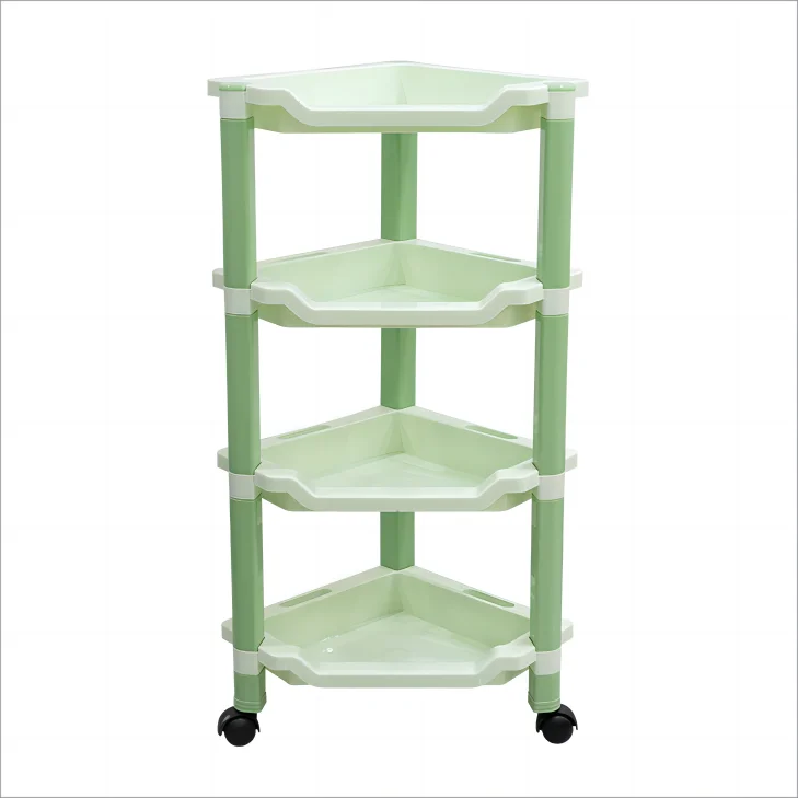 Wholesale 4-layer Plastic Multi-function Bathroom Kitchen Home Removable Plastic Storage Rack Holder Corner Shelf with wheel