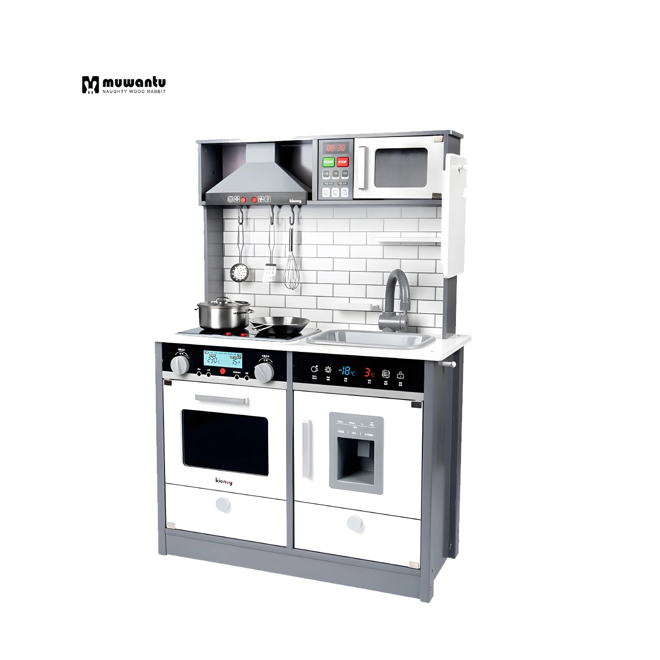 2023 New Design Big White Electronic Wooden Kitchen Toys for Kids Unisex with Lights and Sounds