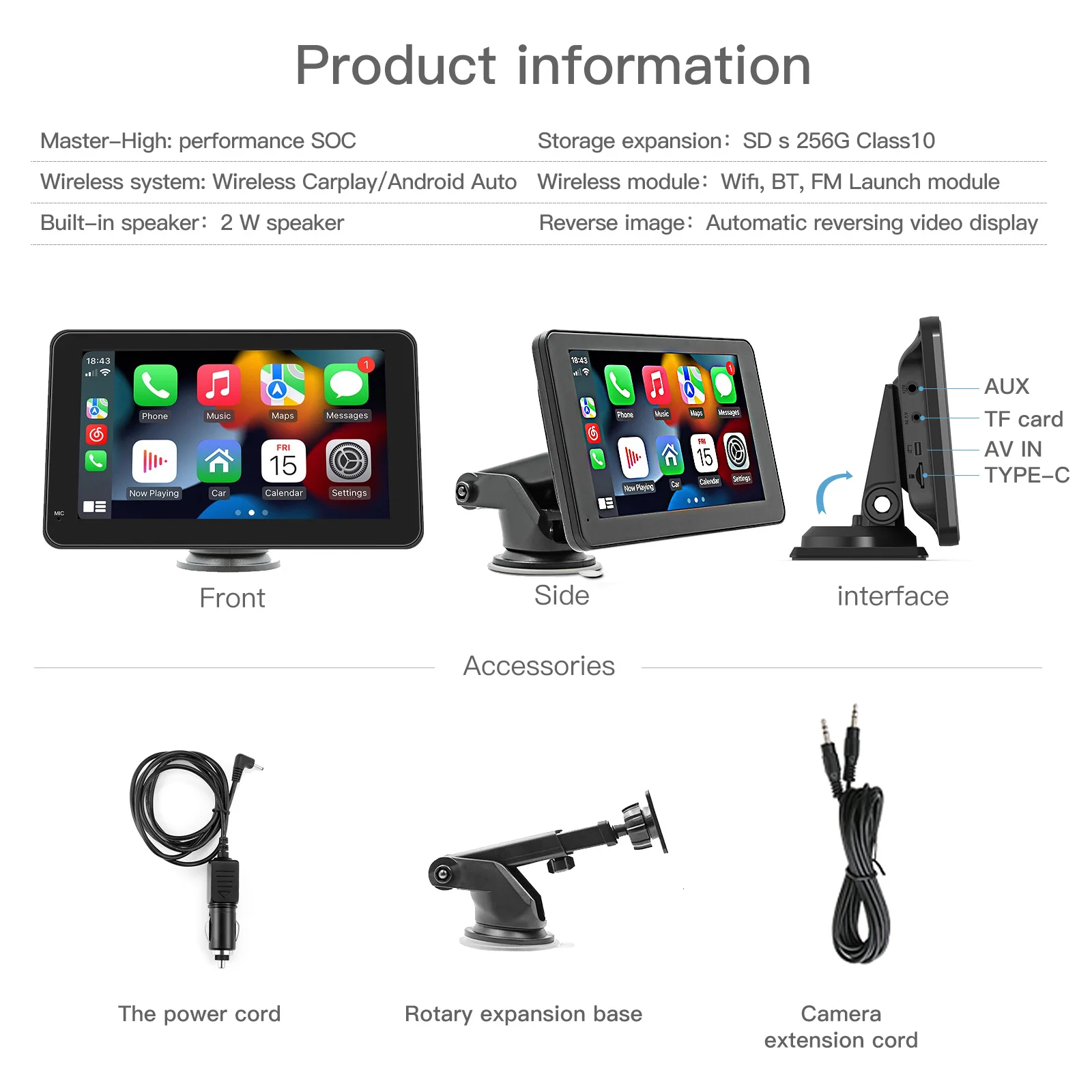 CARABC 7 Inch Car Radio Multimedia Player Audio Ble Music Stereo Monitor Gps Navigation Mirror Link android auto display