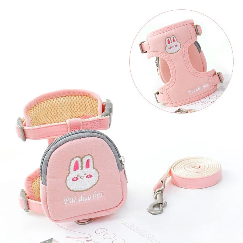 Harness Flower Puppy Kitten Traction Halter Outdoor Walking Pug Sweet Embroidery Pattern Dog Leash Bag Functional Cat Collar