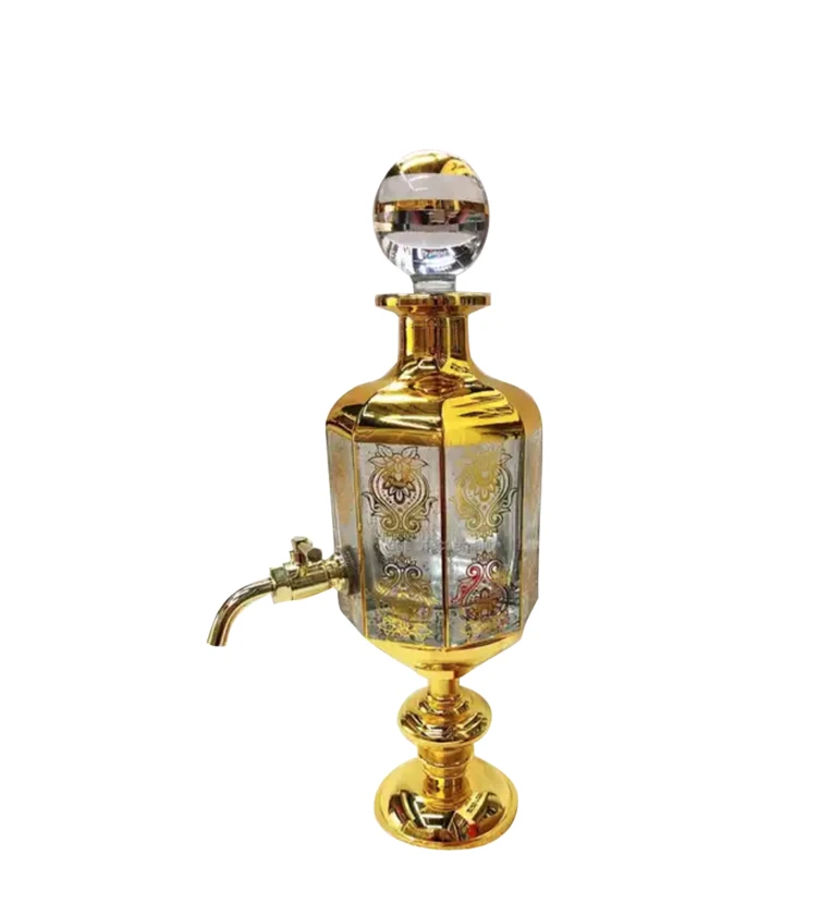 500ml hot sale glass display bottle Dubai perfume oil retail decanter glass bottle with copper tap