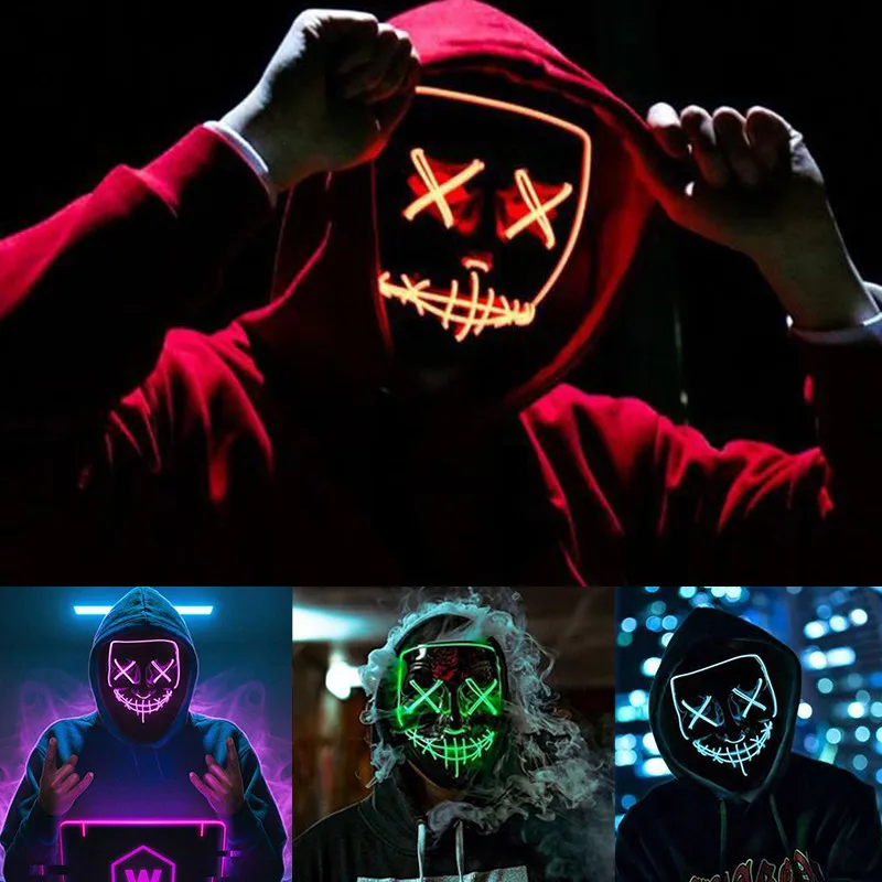 Hot Selling Drop Shipping Halloween Decoration Light up DJ Cosplay Masque Neon Glowing el Wire Rave LED Party Mask