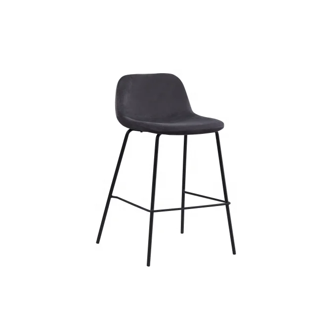 Luxury Grey Fabric Stools Velvet Bar Stool With Back And Metal Legs